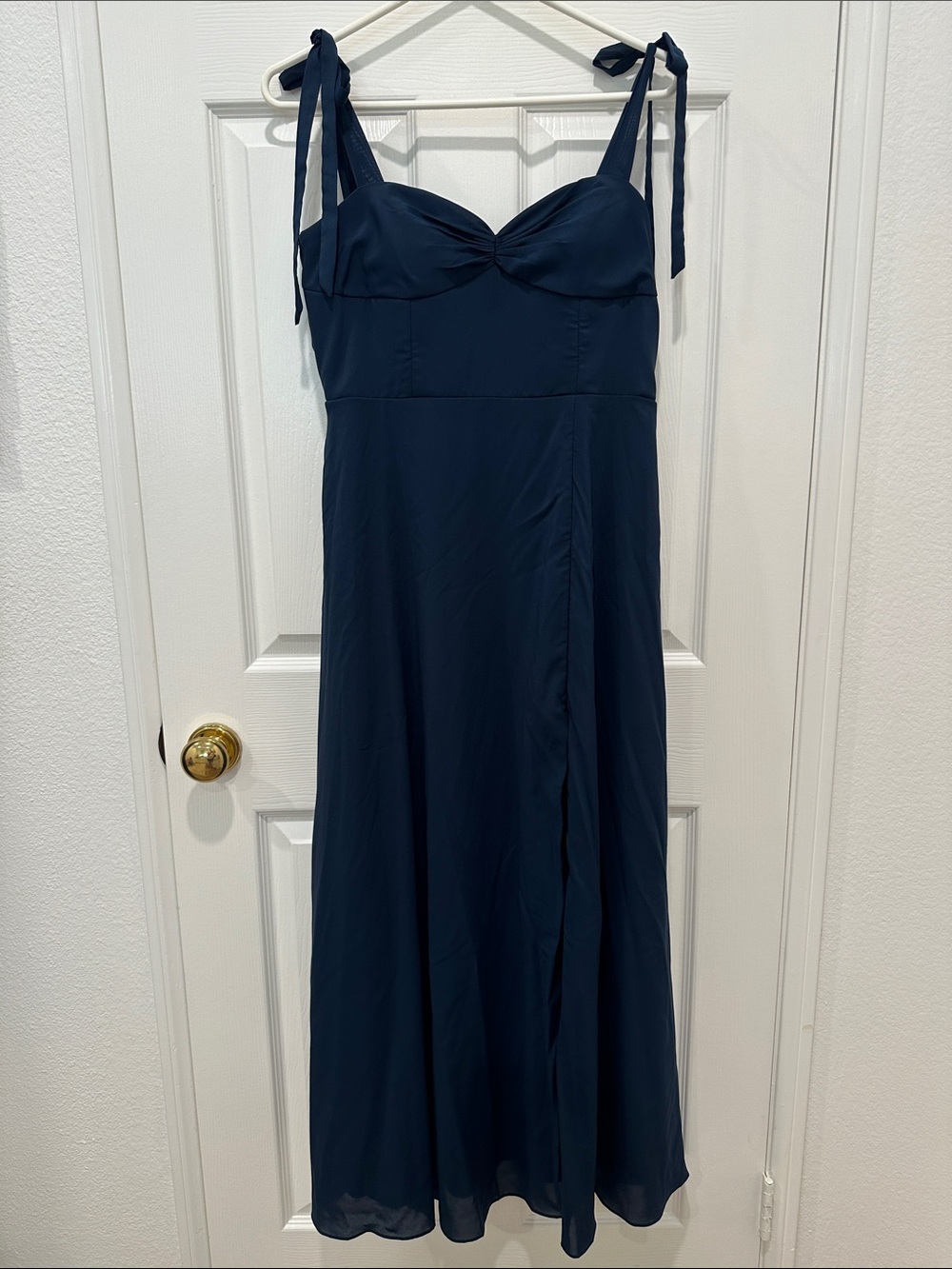 Azazie Formal Bridesmaid Navy Tie-Shoulder Dress